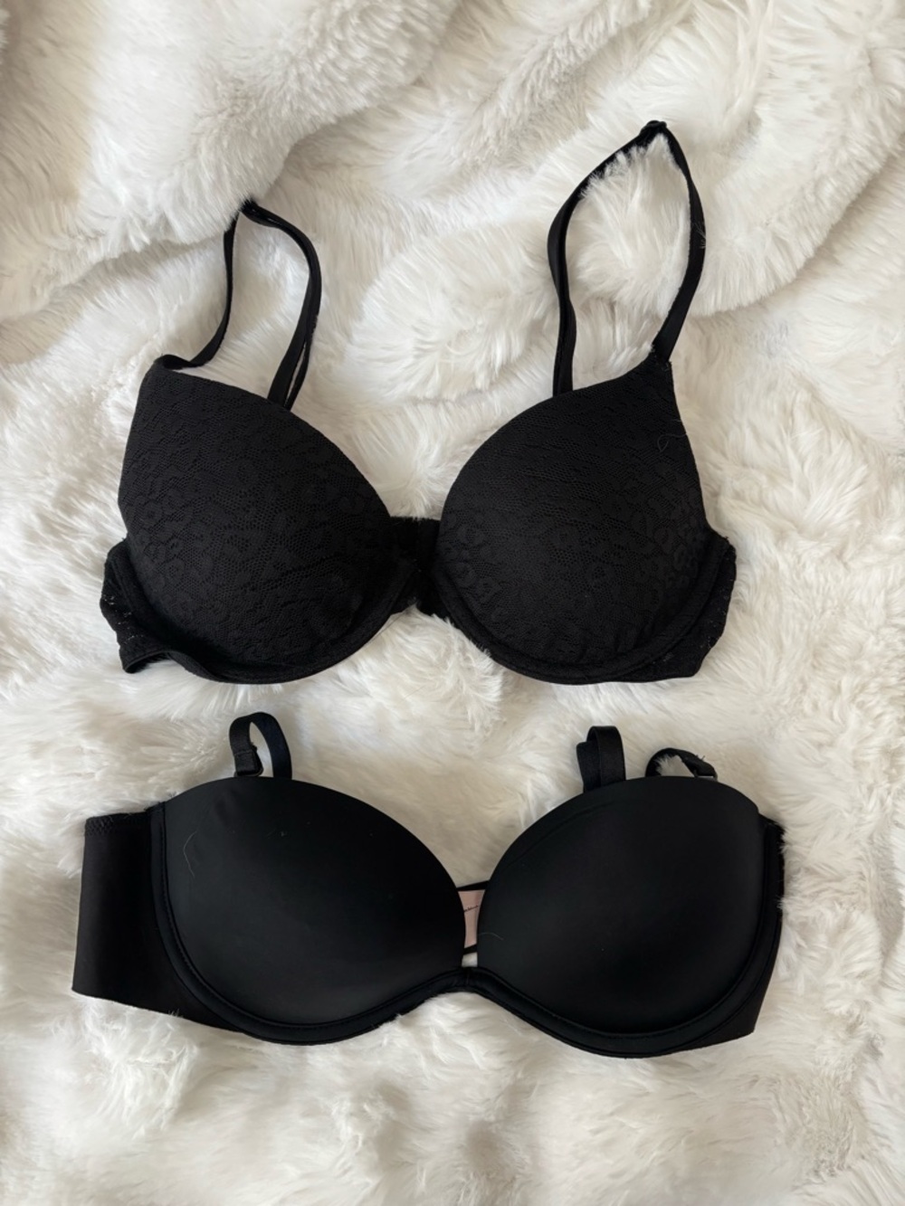 PINK Victoria's Secret Black Lace & Smooth Push-Up Bras